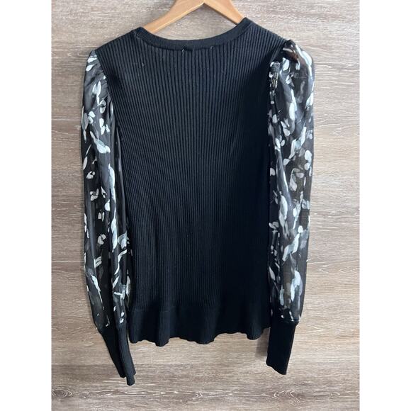 DKNY Women's Black White Striped Sheer Sleeve Sweater sz L Work Elegant - Picture 6 of 6